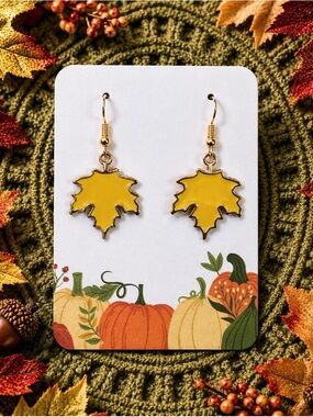 New Handmade Gold-Tone and Yellow Fall Leaf Dangle Earrings